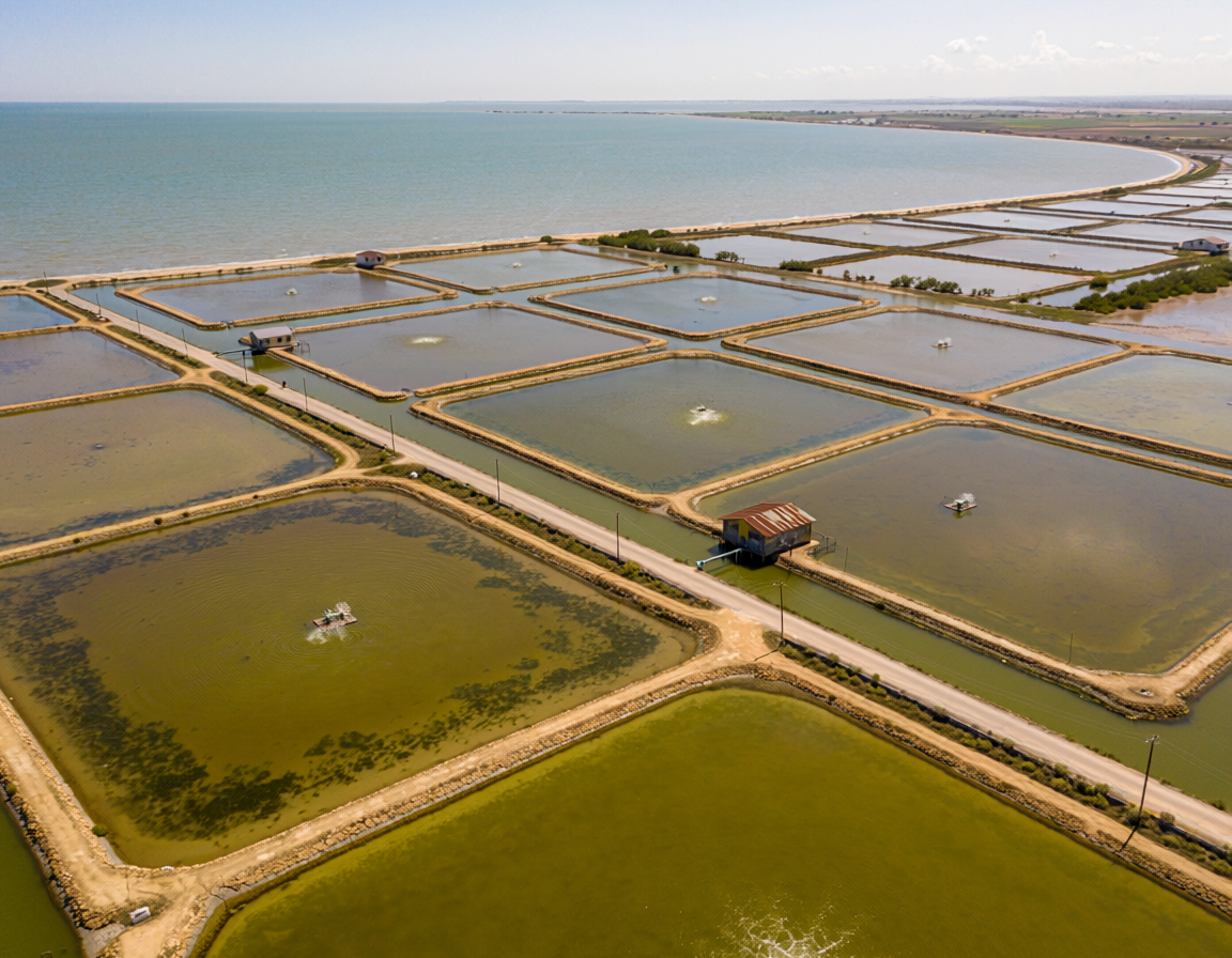 Gracilaria pond farm in Java