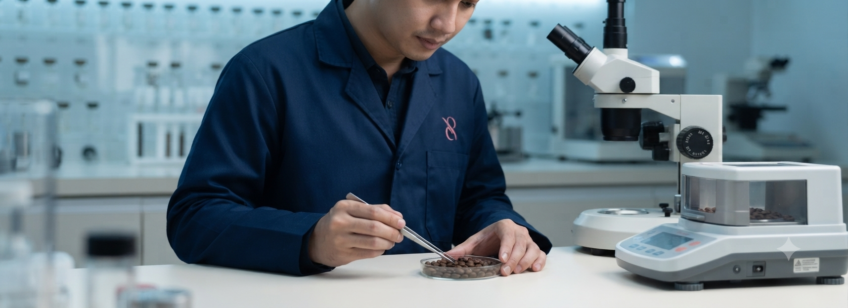 Lab technician inspecting a seaweed batch for quality verification