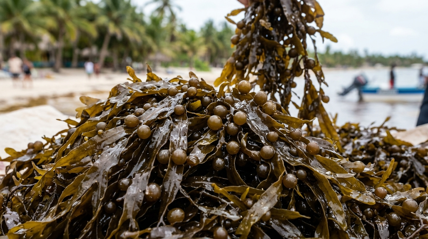 Sargassum collected along the coastline
