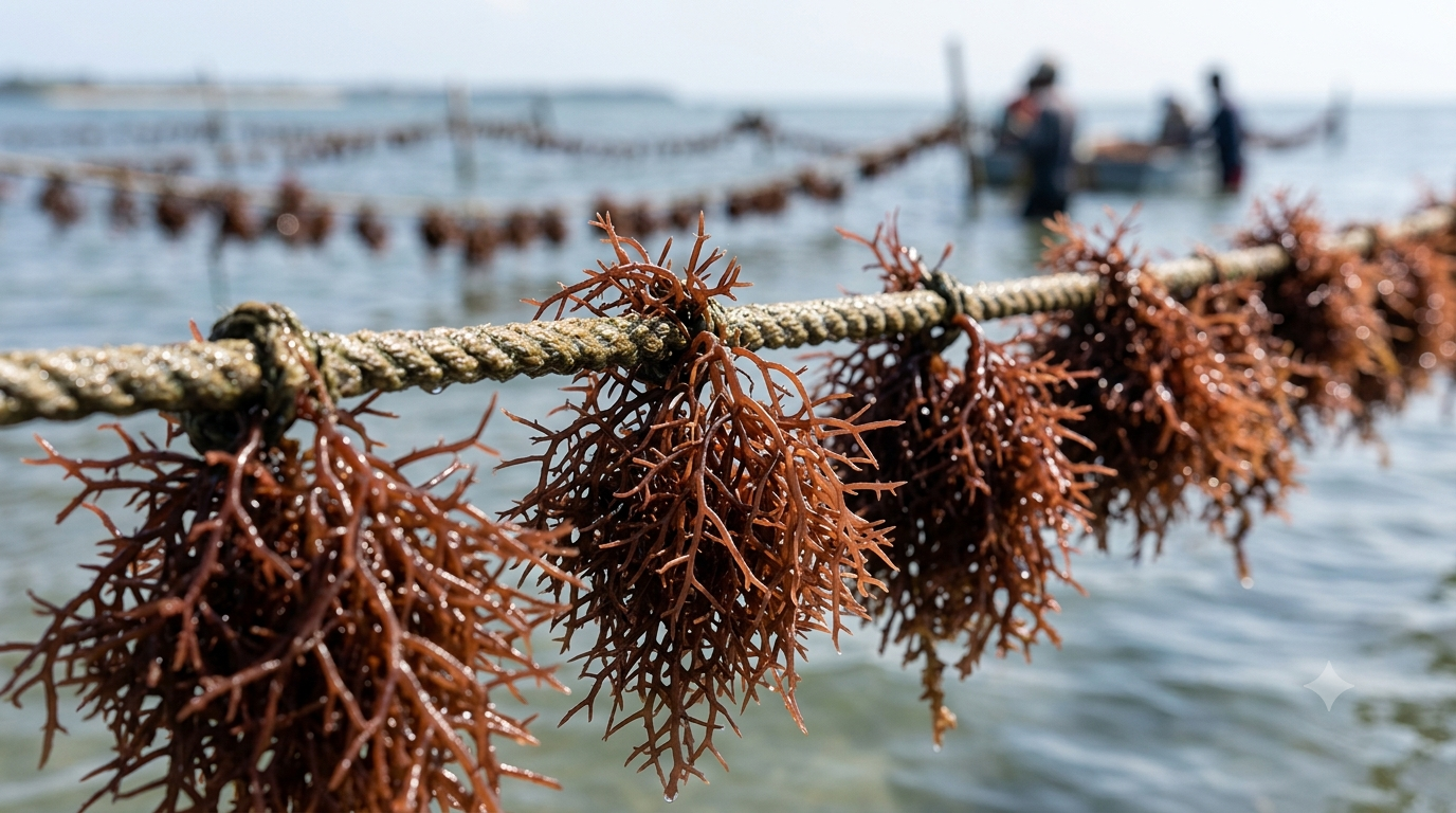 Spinosum tied to a long-line rope near the coast